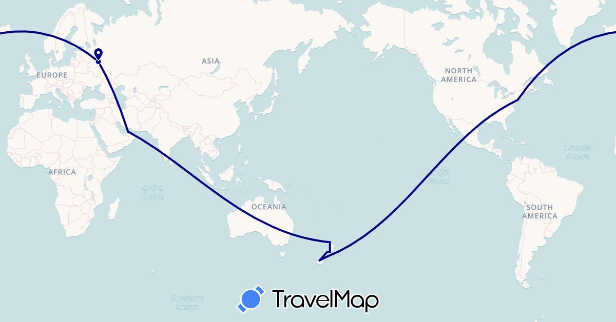 TravelMap itinerary: driving in United Arab Emirates, New Zealand, Russia, United States (Asia, Europe, North America, Oceania)